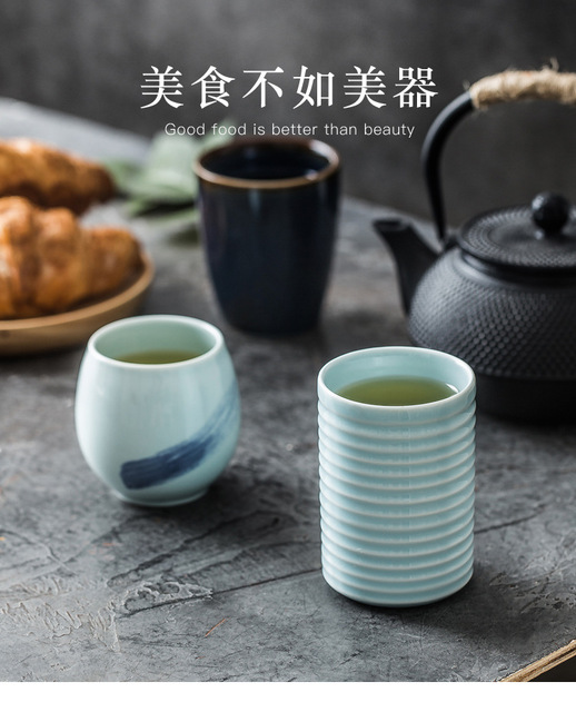 Japoński kubek ceramiczny śniadaniowy z wytłoczonym wzorem - Wianko - 1