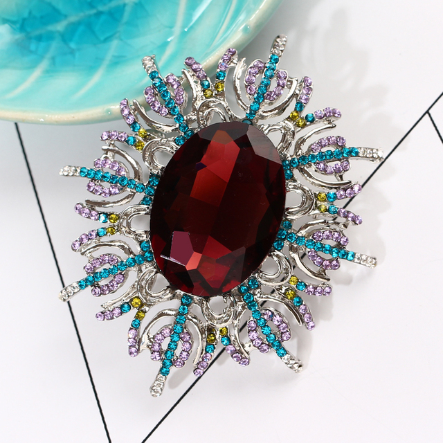 Elegancka broszka ze szkła z kolorowymi kryształami Rhinestone, w kształcie owalu, idealna do ślubnej sukienki - Wianko - 6