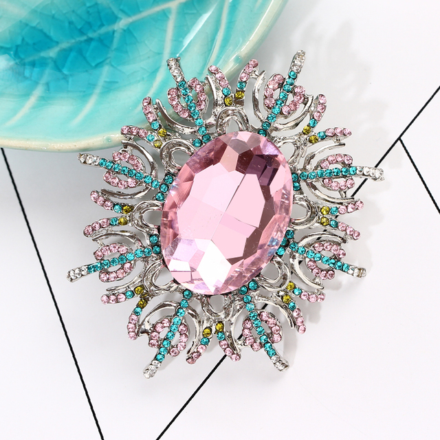 Elegancka broszka ze szkła z kolorowymi kryształami Rhinestone, w kształcie owalu, idealna do ślubnej sukienki - Wianko - 2