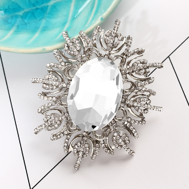 Elegancka broszka ze szkła z kolorowymi kryształami Rhinestone, w kształcie owalu, idealna do ślubnej sukienki - Wianko - 3