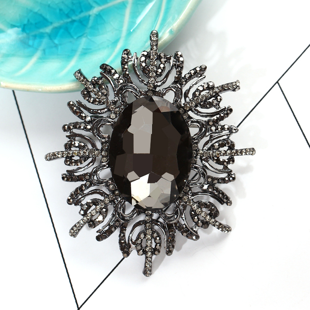 Elegancka broszka ze szkła z kolorowymi kryształami Rhinestone, w kształcie owalu, idealna do ślubnej sukienki - Wianko - 5
