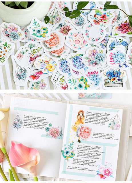 10 pudełek dekoracyjnych z kolorowymi klejami Mo.Card, naklejki DIY Scrapbooking Planner Bullet Journal z kwiatowymi płatkami - zestaw biurowy - Wianko - 4