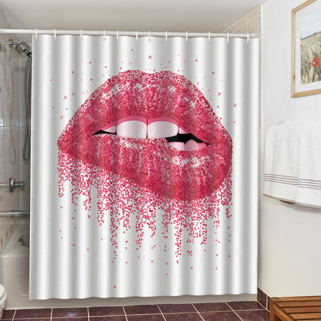 Zasłona prysznicowa z nadrukiem nagiego ciała kobiety na pastelowej tkaninie - czerwone usta, wodoodporna, poliester - Wianko - 21