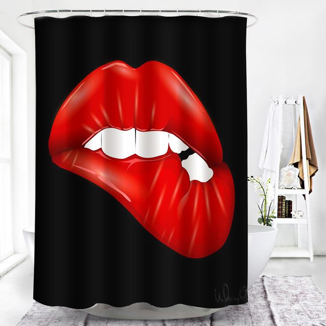 Zasłona prysznicowa z nadrukiem nagiego ciała kobiety na pastelowej tkaninie - czerwone usta, wodoodporna, poliester - Wianko - 11
