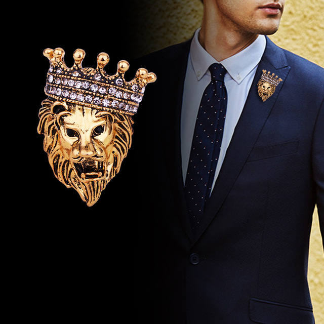Kryształowa broszka z wizerunkiem lwa i koroną dla kobiet i mężczyzn - Wianko - 1