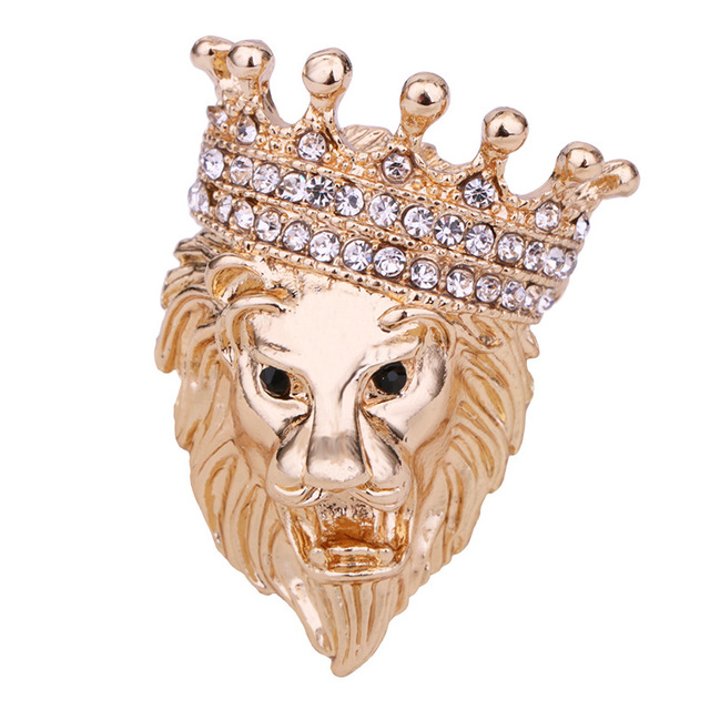 Kryształowa broszka z wizerunkiem lwa i koroną dla kobiet i mężczyzn - Wianko - 2