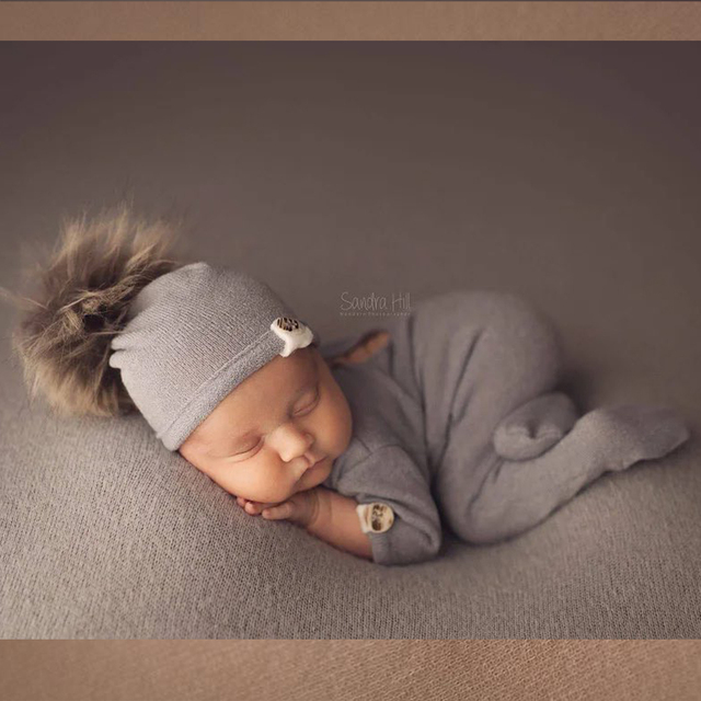 Kombinezon dla noworodka na sesję zdjęciową - Baby Hairball Hat Romper - Fotograficzne rekwizyty dla niemowląt, dzianinowy kostium dla noworodka, body sesyjne, ubranie do fotografii niemowlęcej - Wianko - 3