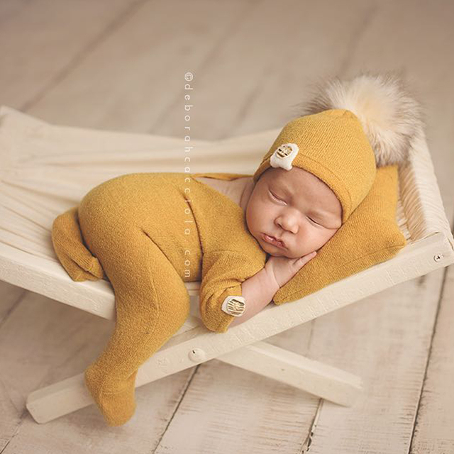 Kombinezon dla noworodka na sesję zdjęciową - Baby Hairball Hat Romper - Fotograficzne rekwizyty dla niemowląt, dzianinowy kostium dla noworodka, body sesyjne, ubranie do fotografii niemowlęcej - Wianko - 2