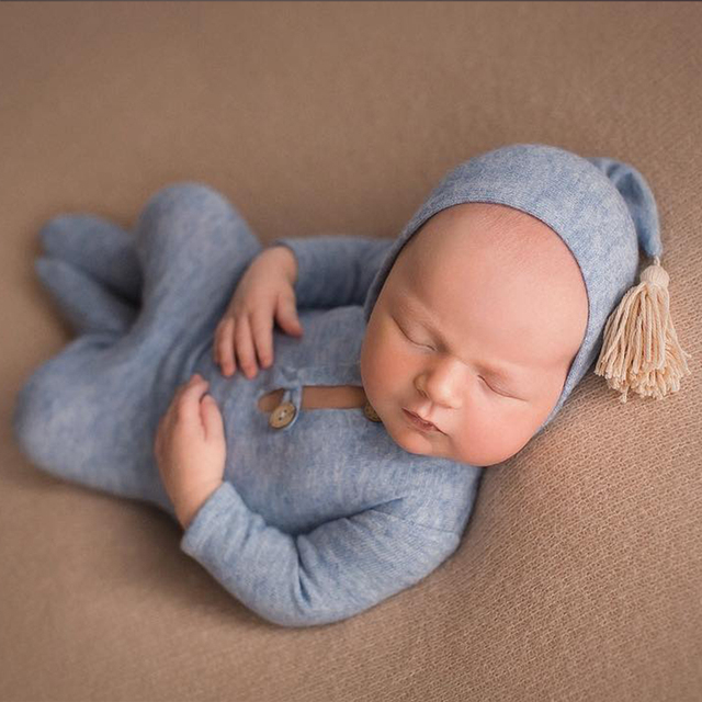 Kombinezon dla noworodka na sesję zdjęciową - Baby Hairball Hat Romper - Fotograficzne rekwizyty dla niemowląt, dzianinowy kostium dla noworodka, body sesyjne, ubranie do fotografii niemowlęcej - Wianko - 1