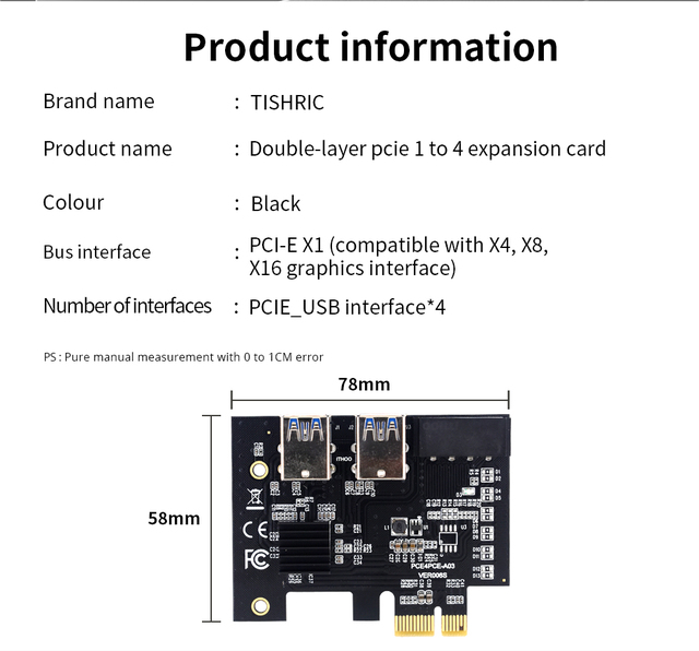 Karta rozszerzająca TISHRIC USB 3.0 - X16 PCI-E 1x do 4-portowy hub 16x PCI Express - złote złącze - BTC ETH górnik - 5 sztuk - Wianko - 21