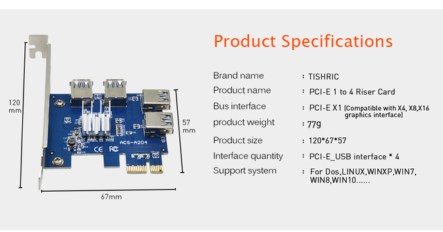 Karta rozszerzająca TISHRIC USB 3.0 - X16 PCI-E 1x do 4-portowy hub 16x PCI Express - złote złącze - BTC ETH górnik - 5 sztuk - Wianko - 12