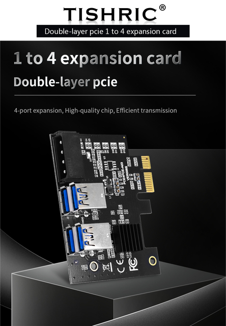 Karta rozszerzająca TISHRIC USB 3.0 - X16 PCI-E 1x do 4-portowy hub 16x PCI Express - złote złącze - BTC ETH górnik - 5 sztuk - Wianko - 20