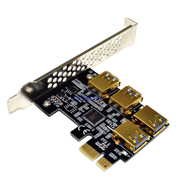 Karta rozszerzająca TISHRIC USB 3.0 - X16 PCI-E 1x do 4-portowy hub 16x PCI Express - złote złącze - BTC ETH górnik - 5 sztuk - Wianko - 8