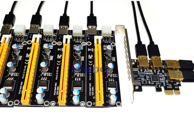 Karta rozszerzająca TISHRIC USB 3.0 - X16 PCI-E 1x do 4-portowy hub 16x PCI Express - złote złącze - BTC ETH górnik - 5 sztuk - Wianko - 7