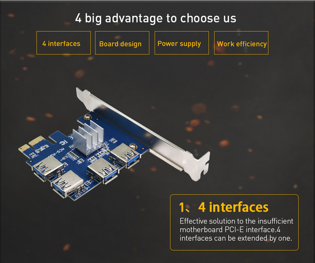 Karta rozszerzająca TISHRIC USB 3.0 - X16 PCI-E 1x do 4-portowy hub 16x PCI Express - złote złącze - BTC ETH górnik - 5 sztuk - Wianko - 15