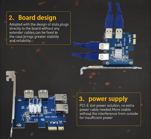 Karta rozszerzająca TISHRIC USB 3.0 - X16 PCI-E 1x do 4-portowy hub 16x PCI Express - złote złącze - BTC ETH górnik - 5 sztuk - Wianko - 16