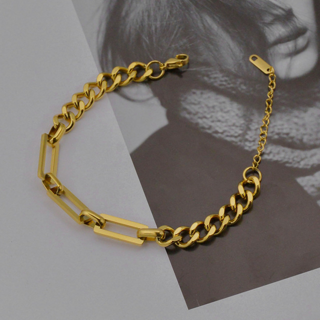 Bransoletka łańcuszkowa Kuba Chain Charm - nowoczesny złoty kolor, minimalistyczny design, regulowana długość, stal nierdzewna - Wianko - 1