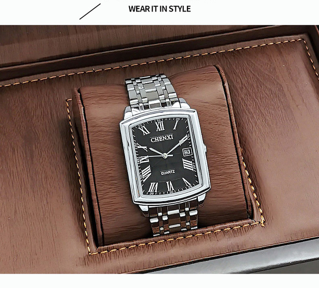 Zegarek męski CHENXI z kwadratową kopertą ze stali nierdzewnej i mechanizmem kwarcowym - wodoodporny i idealny do biznesowych stylizacji - Wianko - 4