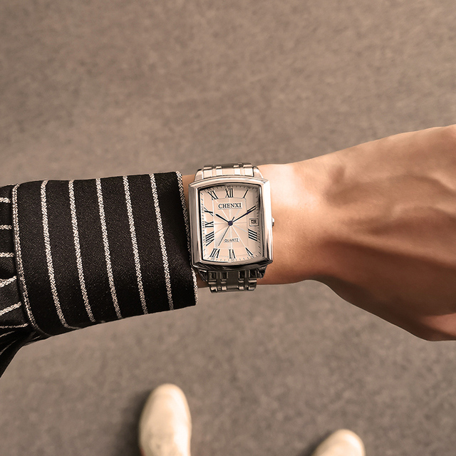 Zegarek męski CHENXI z kwadratową kopertą ze stali nierdzewnej i mechanizmem kwarcowym - wodoodporny i idealny do biznesowych stylizacji - Wianko - 14