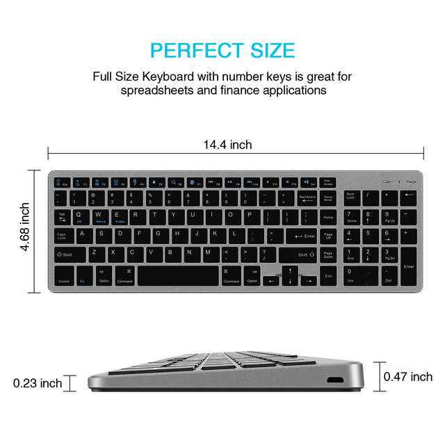 Bezprzewodowa klawiatura Bluetooth z pełnowymiarowymi klawiszami numerycznymi, ultra cienka i ładowalna, do laptopa, pulpitu i tabletu PC - Wianko - 1