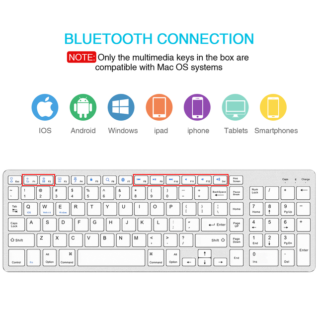 Bezprzewodowa klawiatura Bluetooth z pełnowymiarowymi klawiszami numerycznymi, ultra cienka i ładowalna, do laptopa, pulpitu i tabletu PC - Wianko - 2