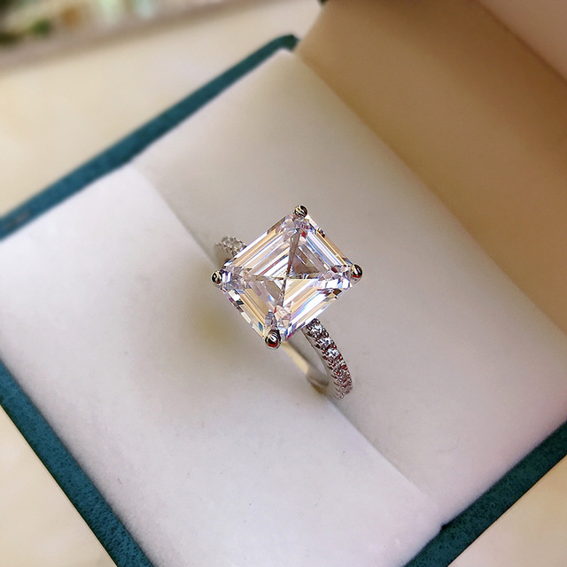Luksusowy pierścionek ślubny dla kobiet z białym diamentem z cyrkonu, wykonany ze srebra próby 925, o cięciu księżniczka i wadze 5CT - Wianko - 12