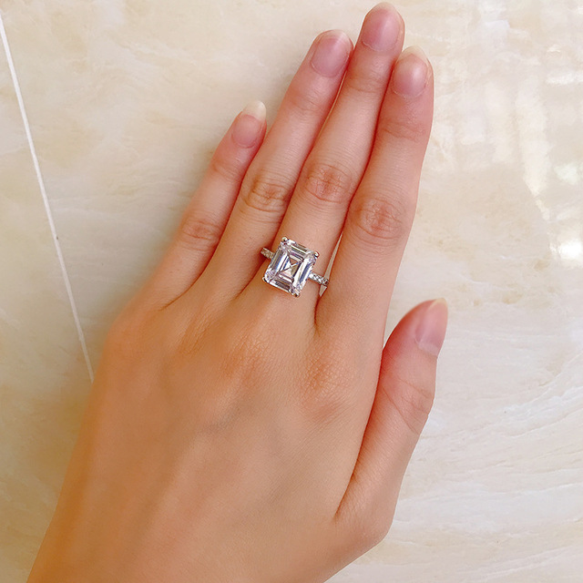 Luksusowy pierścionek ślubny dla kobiet z białym diamentem z cyrkonu, wykonany ze srebra próby 925, o cięciu księżniczka i wadze 5CT - Wianko - 13