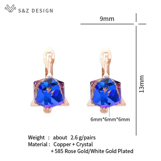 Kolczyki wiszące S & Z DESIGN 2020 z kolorową kostką sześcienną i kryształowym wiszątkiem - biżuteria ślubna - Wianko - 3