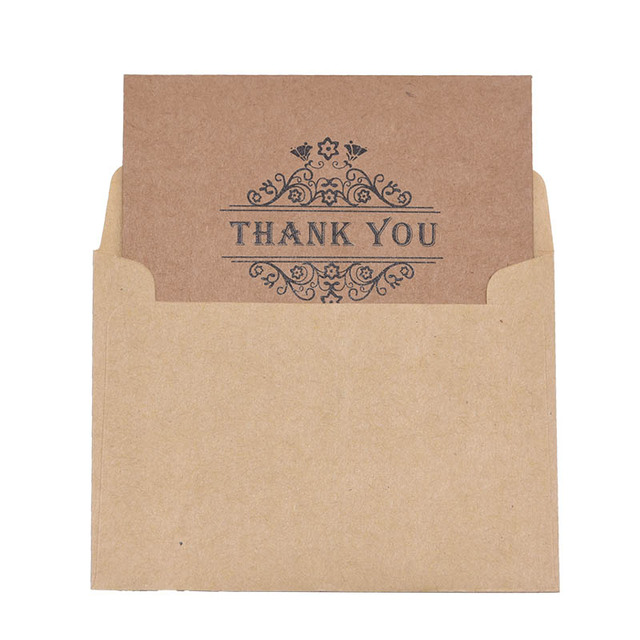 Zestaw 6 kartek Retro Kraft z podziękowaniami - dekoracja na urodziny, święto, dziękczynienie, błogosławieństwo - z naklejkami i kopertami - Wianko - 1