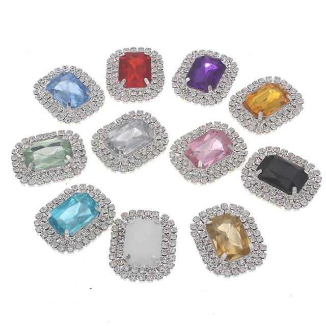 10 sztuk prostokątnych kryształów akrylowych Rhinestone do szyć na biżuterię - 28x22mm - Wianko - 5
