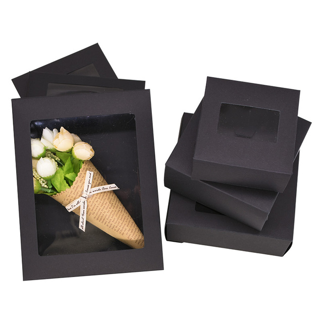 Pudełko na prezenty z papieru pakowego z okienkiem, czarne, pakowane po 6 sztuk - Wianko - 17