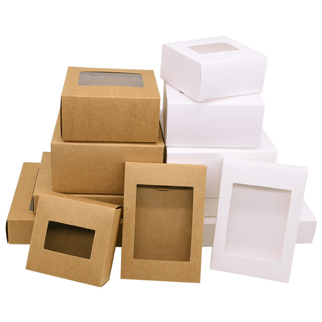 Pudełko na prezenty z papieru pakowego z okienkiem, czarne, pakowane po 6 sztuk - Wianko - 12