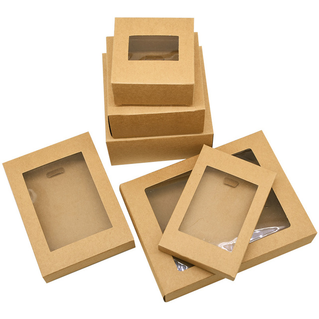 Pudełko na prezenty z papieru pakowego z okienkiem, czarne, pakowane po 6 sztuk - Wianko - 3