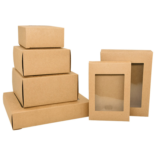 Pudełko na prezenty z papieru pakowego z okienkiem, czarne, pakowane po 6 sztuk - Wianko - 4