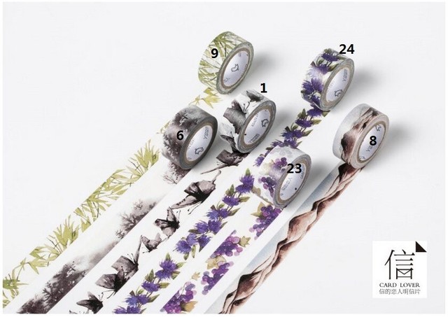 Kwiatowa taśma papierowa Washi 15mmx7m - 4-sezonowe kolory, maskujące dekoracje, naklejki DIY - szkolne artykuły papiernicze - Wianko - 9