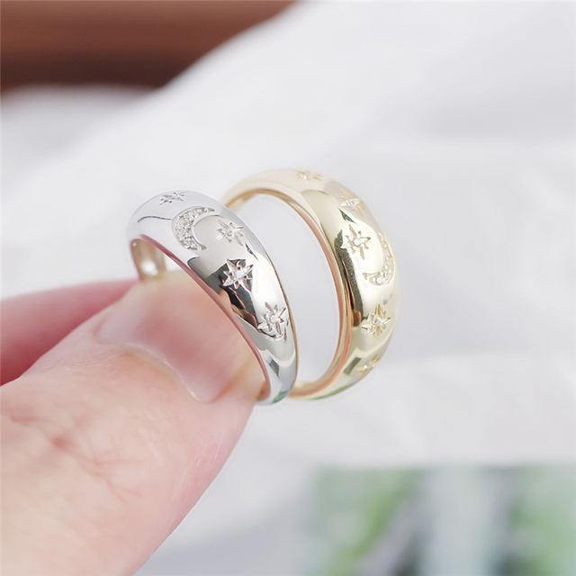 Pierścień srebrny z kryształowym księżycem i gwiazdą Bohemii - luksusowa biżuteria dla kobiet - Wianko - 4