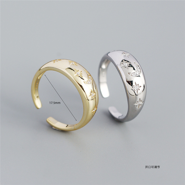 Pierścień srebrny z kryształowym księżycem i gwiazdą Bohemii - luksusowa biżuteria dla kobiet - Wianko - 1