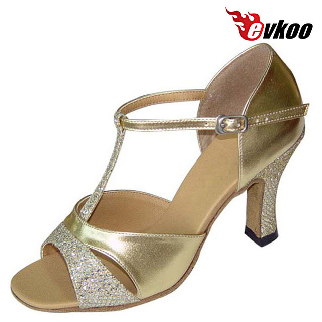 Evkoodance Buty do tańca Salsa Latin, 7 cm obcas, złoto/srebro/fiolet, evkoo-119 - Wianko - 5