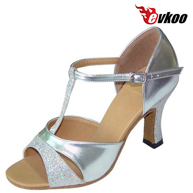 Evkoodance Buty do tańca Salsa Latin, 7 cm obcas, złoto/srebro/fiolet, evkoo-119 - Wianko - 4