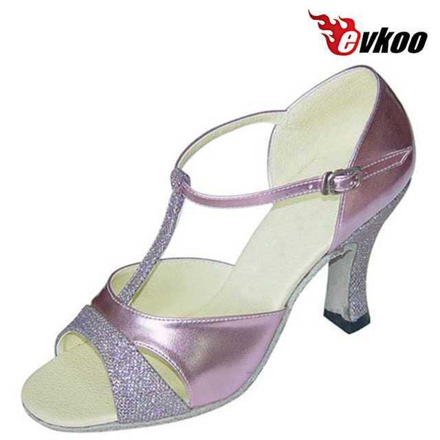 Evkoodance Buty do tańca Salsa Latin, 7 cm obcas, złoto/srebro/fiolet, evkoo-119 - Wianko - 6