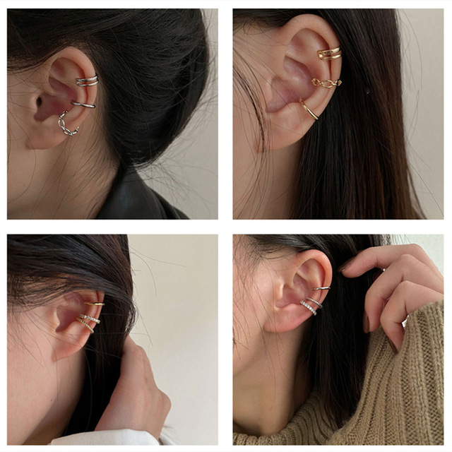 Klipsy do uszu KISSLOVE Ear Cuff złote liście, czarne, non-piercing, fałszywe kolczyki na chrząstkę hurt - Wianko - 1