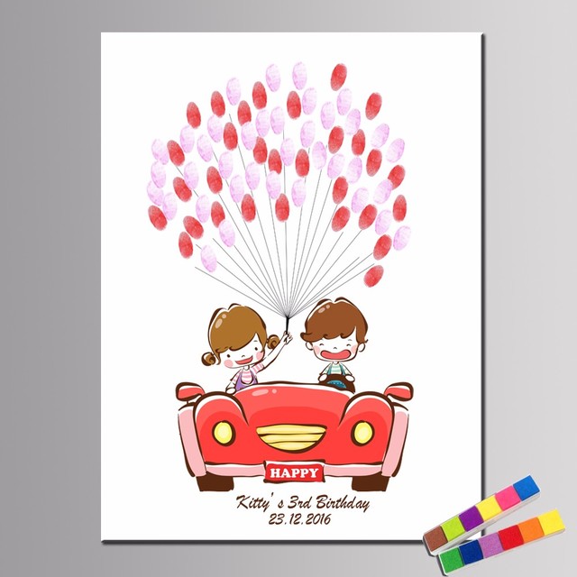 Księga gości DIY z odciskami palców - dekoracja na przyjęcie urodzinowe i ślubne dla dzieci i par młodych - malowana kreskówka samochód - Wianko - 4