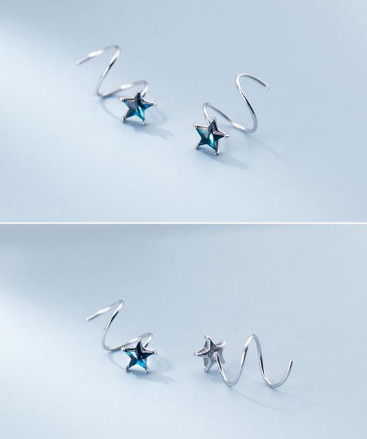 Damskie kolczyki z apięciem typu sztyft w kształcie fali, wykonane z 100% srebra próby 925, ozdobione małą gwiazdą i kością, zapakowane w mini podwójne pierścienie - Wianko - 4