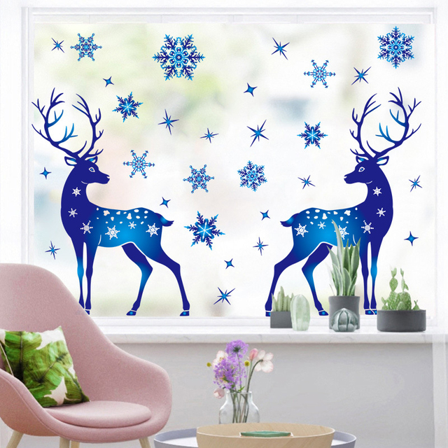 Bożonarodzeniowa kalkomania na okno: ścienne naklejki zimowego jelenia, DIY dekoracje dziecięcego pokoju - Wianko - 1