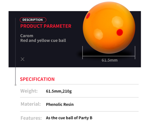 Carom Cue basen z piłeczkami - stół treningowy, punkt Cue Ball, średnica 61.5mm, trwała żywica fenolowa - Wianko - 3