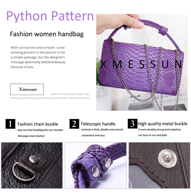 Fioletowa skórzana kopertówka Crossbody XMESSUN moda Python dla kobiet - lato 2021 - Wianko - 26