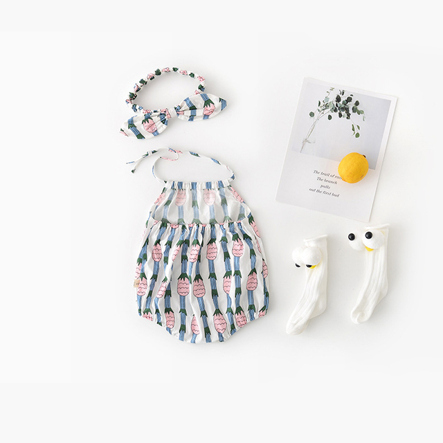 Ubranie dla dziewczynki w stylu Vintage na lato - spiochy Newborn-2Y w kwiatowe wzory, bawełniany jednoczęściowy kombinezon bez pleców - Wianko - 11