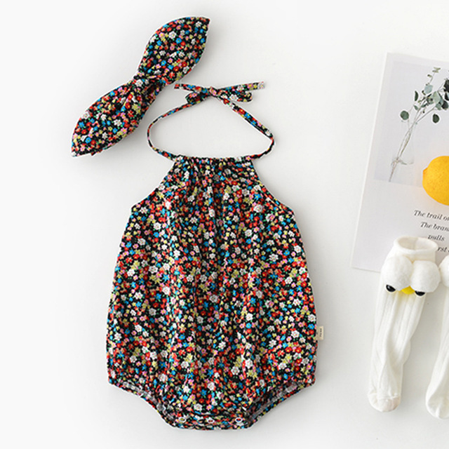 Ubranie dla dziewczynki w stylu Vintage na lato - spiochy Newborn-2Y w kwiatowe wzory, bawełniany jednoczęściowy kombinezon bez pleców - Wianko - 14