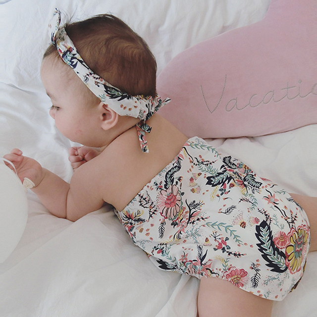 Ubranie dla dziewczynki w stylu Vintage na lato - spiochy Newborn-2Y w kwiatowe wzory, bawełniany jednoczęściowy kombinezon bez pleców - Wianko - 3