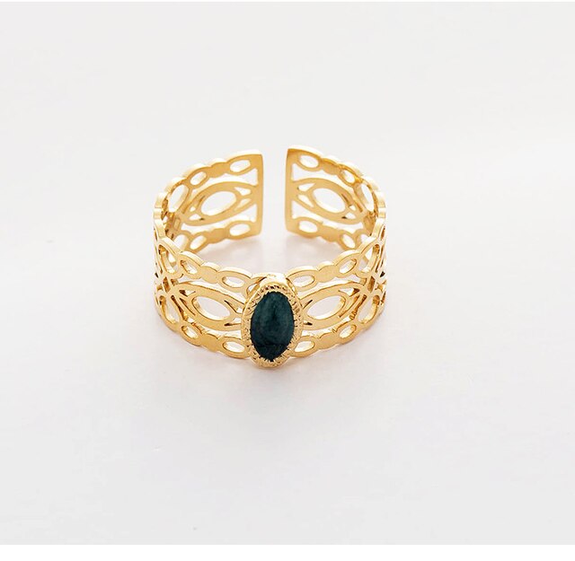Pierścień dworski z turkusowymi inkrustacjami, wykonany z 14K złota i stali nierdzewnej - biżuteria rocznicowa dla kobiet - Wianko - 2
